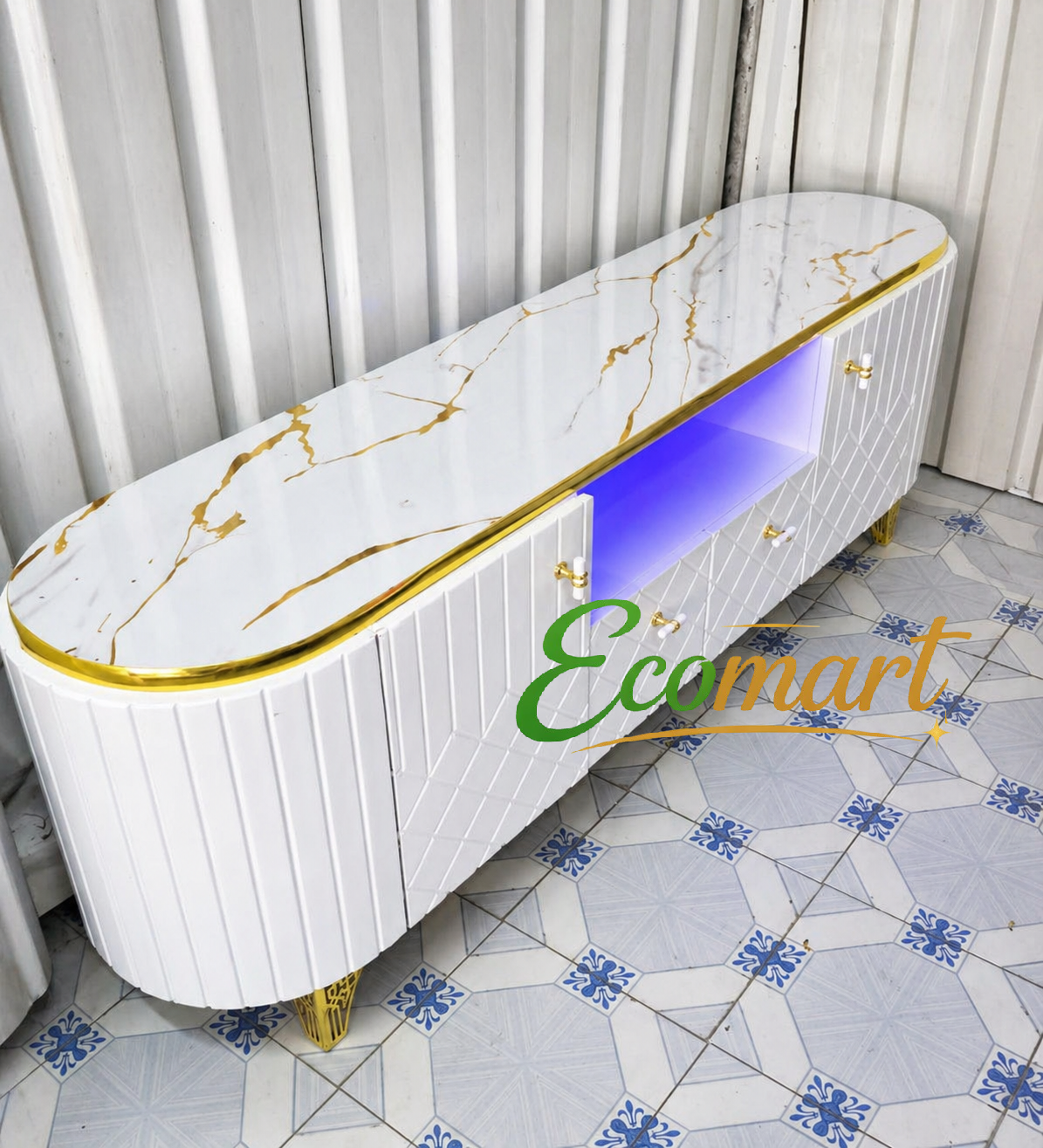 Modern Oval TV Stand  5fts Istanbul Wooden with Marble Top Can Fit upto 55 Inch TV High Quality TV Stands Stylish Classic and Durable