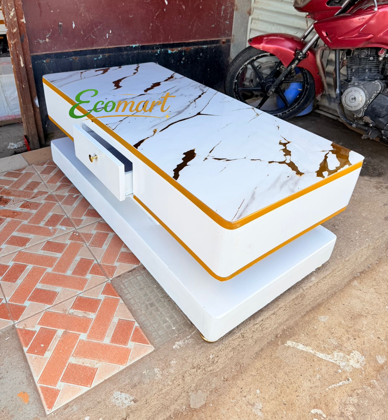 【Super Sale】 Marble Top Coffee 4ft by 2ft Table Elegant Strong and Classic Finish With Drawers for Living Room