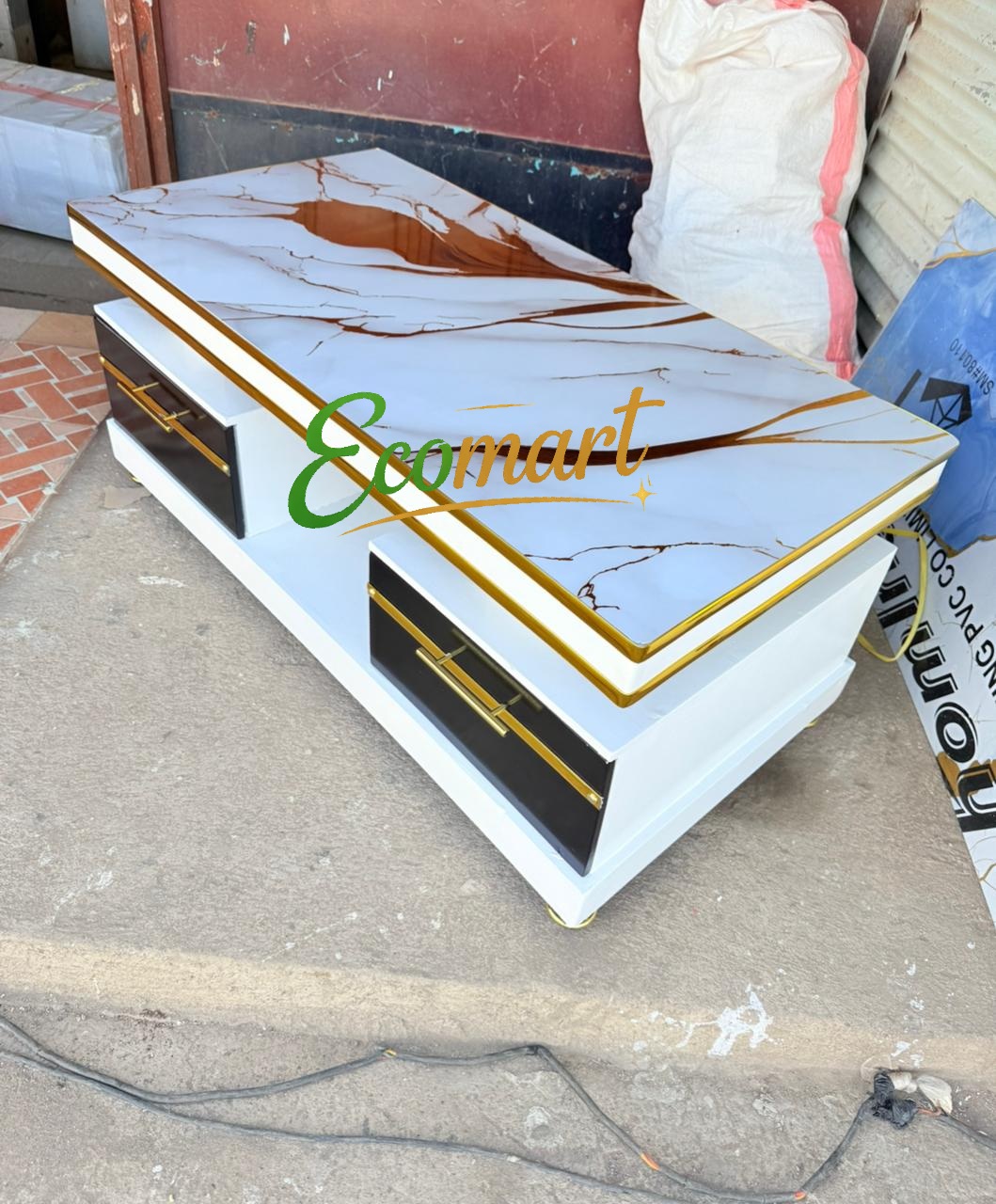 On Offer!! Marble Top Coffee 4ft by 2ft Table Elegant Strong and Classic Finish With Drawers for Living Room