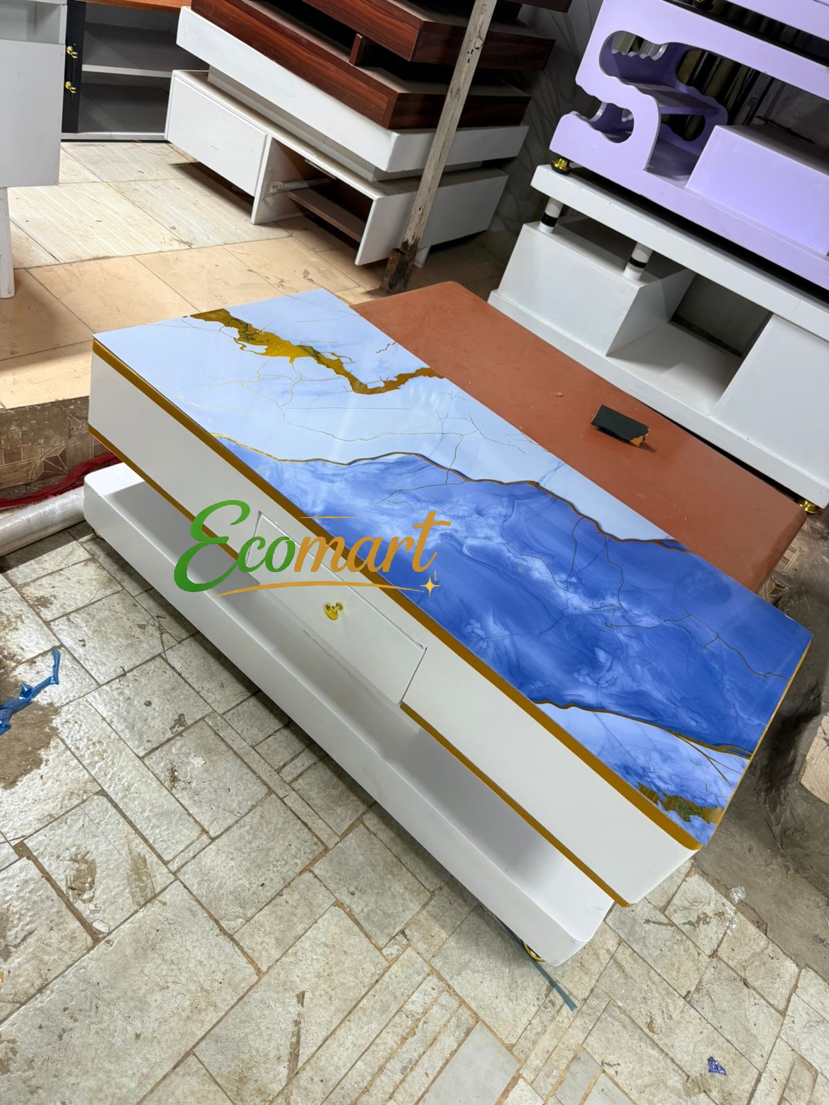 【Super Sale】 Marble Top Coffee 4ft by 2ft Table Elegant Strong and Classic Finish With Drawers for Living Room
