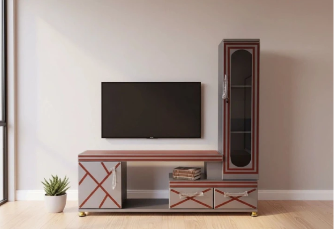 Modern TV Stand 5FTS With Decor Stand Wooden with cabinets for storage