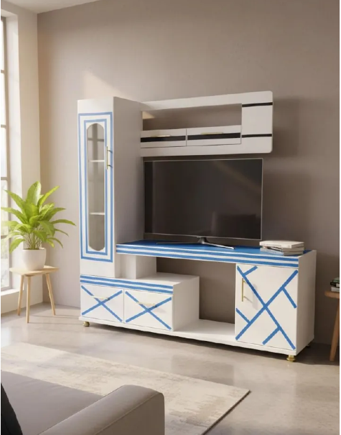 Modern TV Stand 5FTS With Decor Stand Wooden with cabinets for storage