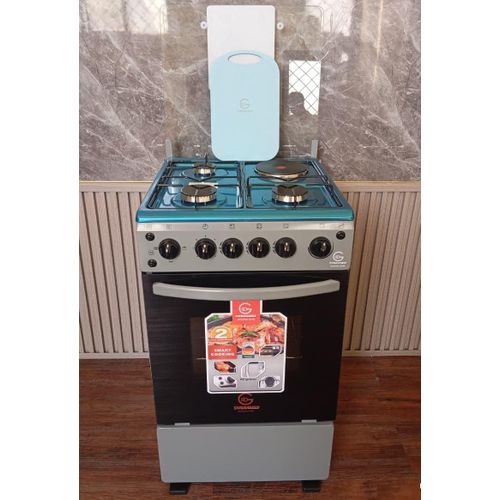 CLEARANCE OFFER Eurochef 50*55, 3 Gas Jet Burners + 1 Rapid Hot Plate, Silver, ELECTRIC OVEN & ROTISSERIE Free Standing Cooker