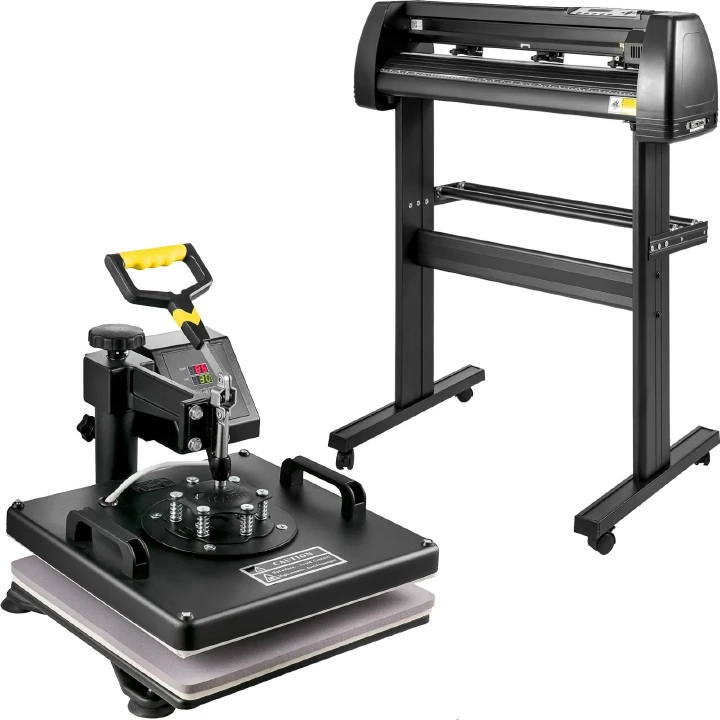 8-in-1 Heat Press Machine (12"x15") + 2 Feet Vinyl Cutter/Plotter – Complete Printing Combo for T-Shirts, Mugs, Caps & Stickers Business Starter Kit Ideal for Custom Apparel, Gift Items & Branding