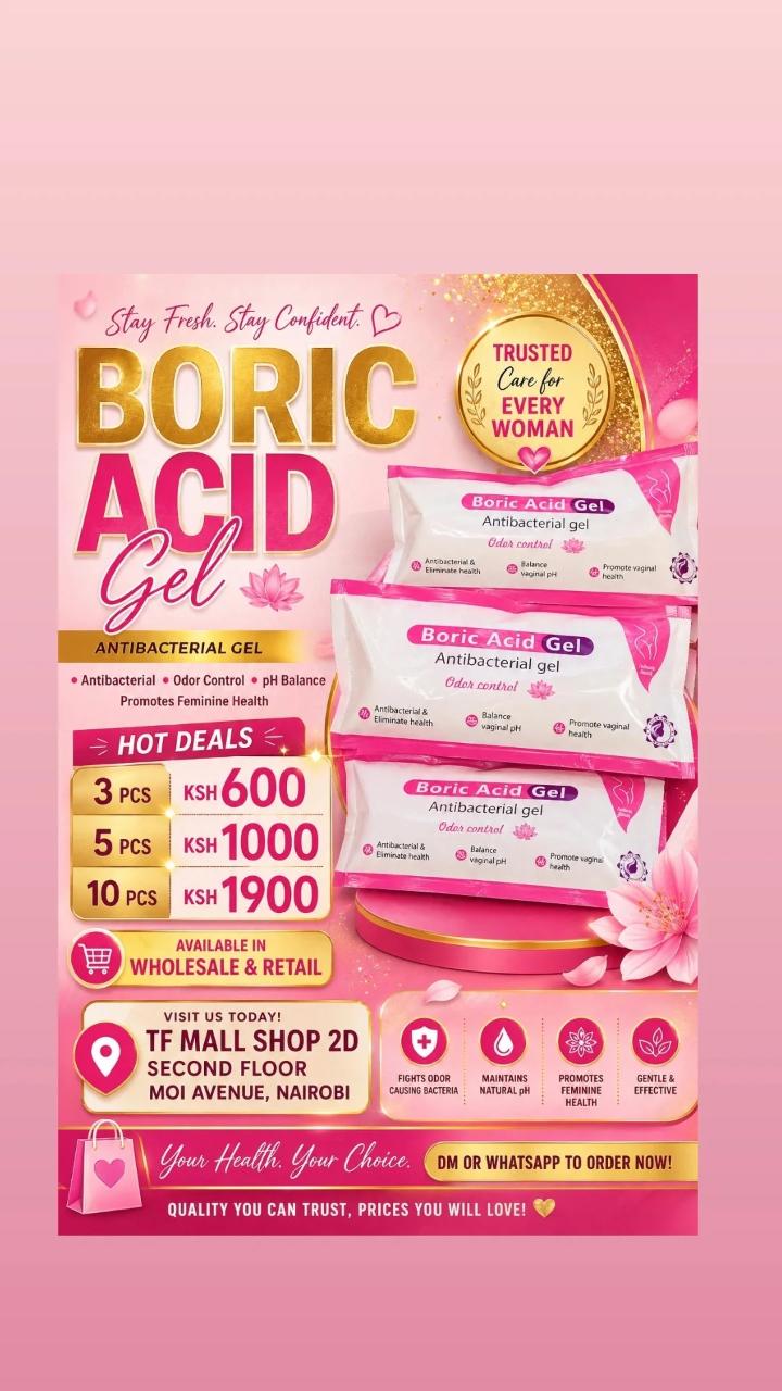 VAGINAL BORIC ACID GEL MOISTURIZER BALANCES PH ,ODOR CONTROL, RELIEVES ITICHINESS AND INFECTIONS GIVES YOU AN INSTANT FRESHNESS AND FEMININE WELLNESS