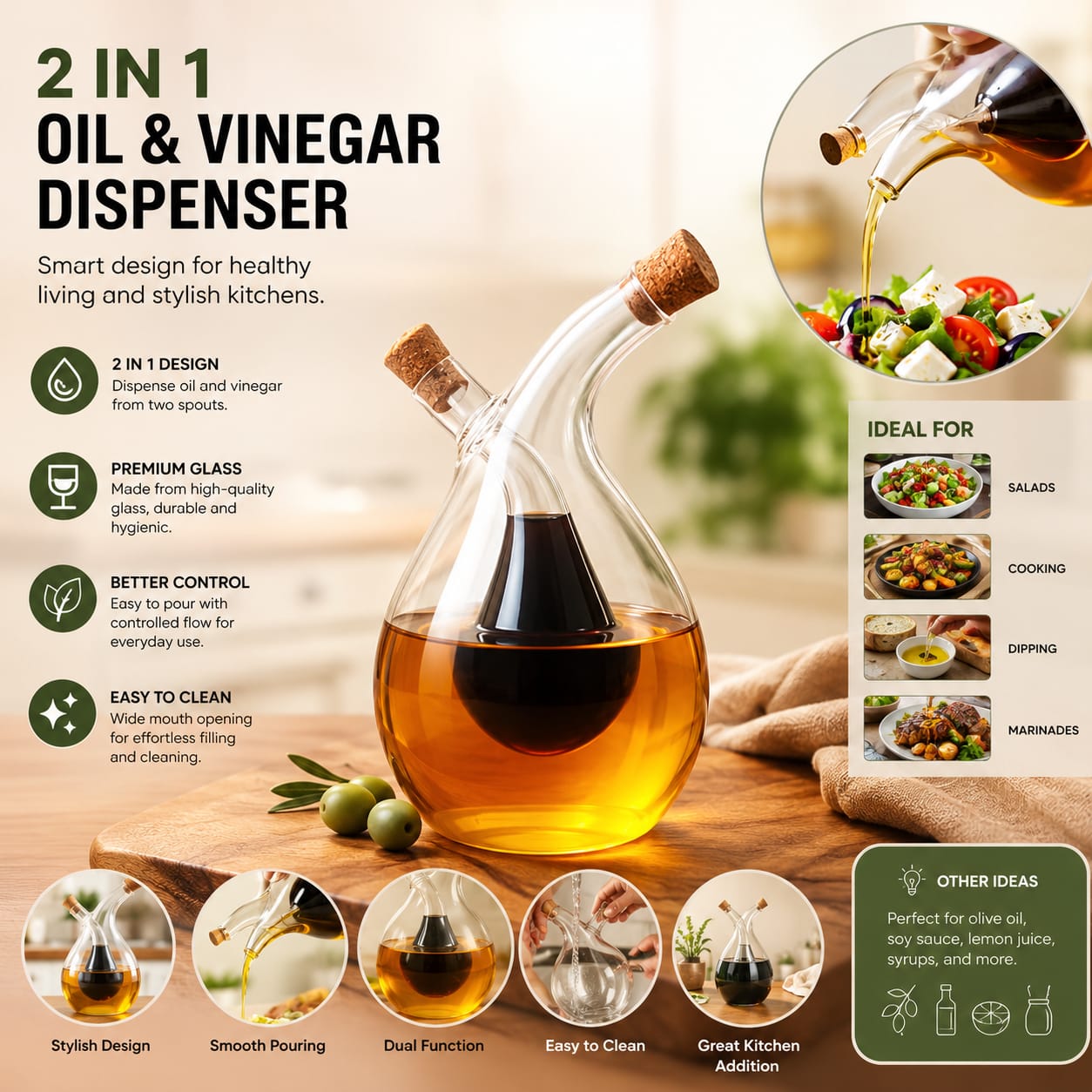 🛒 Shop Now 🛒 - A  Glass Cruet 2-in-1 Twisted Oil & Vinegar Bottle available at affordable price and of very high quality