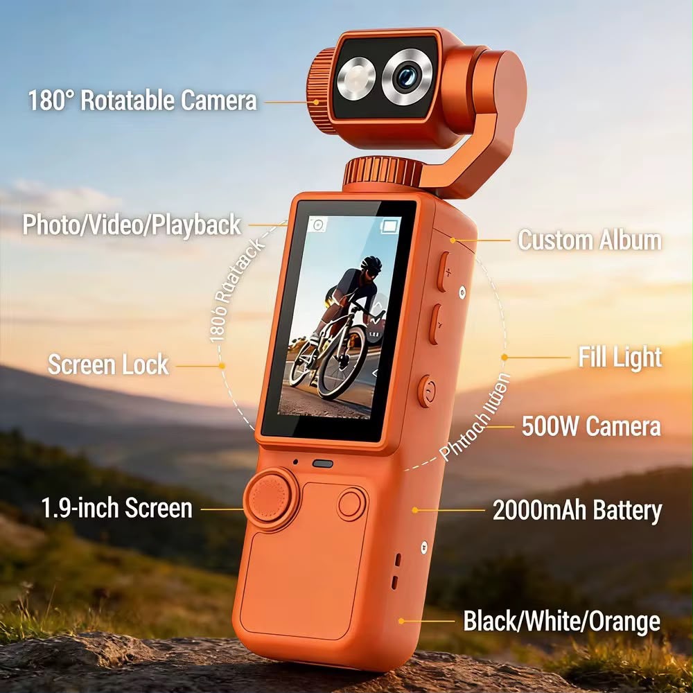 1pc Q8 4K Ultra HD Sports Vlogging Camera Pocket Gimbal Camera 📹⚡