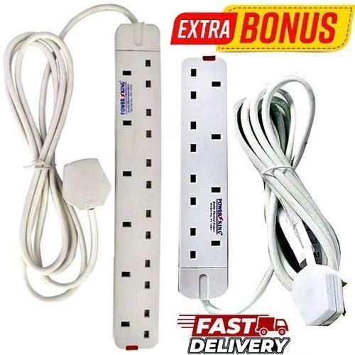 Way Heavy Duty, Power Socket Extension Cable 6 Way With Long Cable Socket + VALUE BONUS Heavy Duty 4 Way Extension