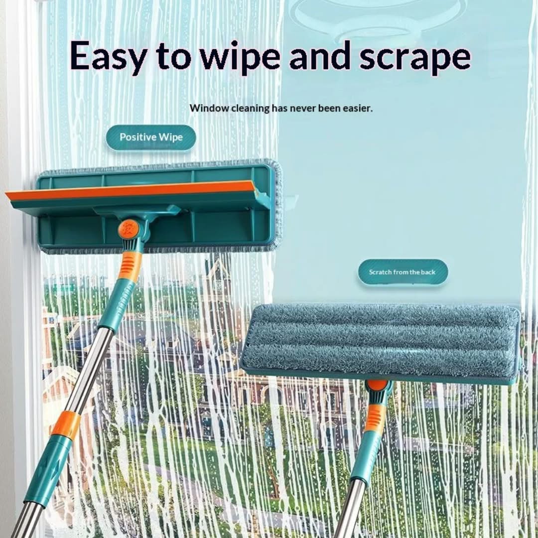 New arrival 2 in 1 window cleaning gadget for high rise windows, double layered squeegee with a telescopic rod and an extra mop cloth