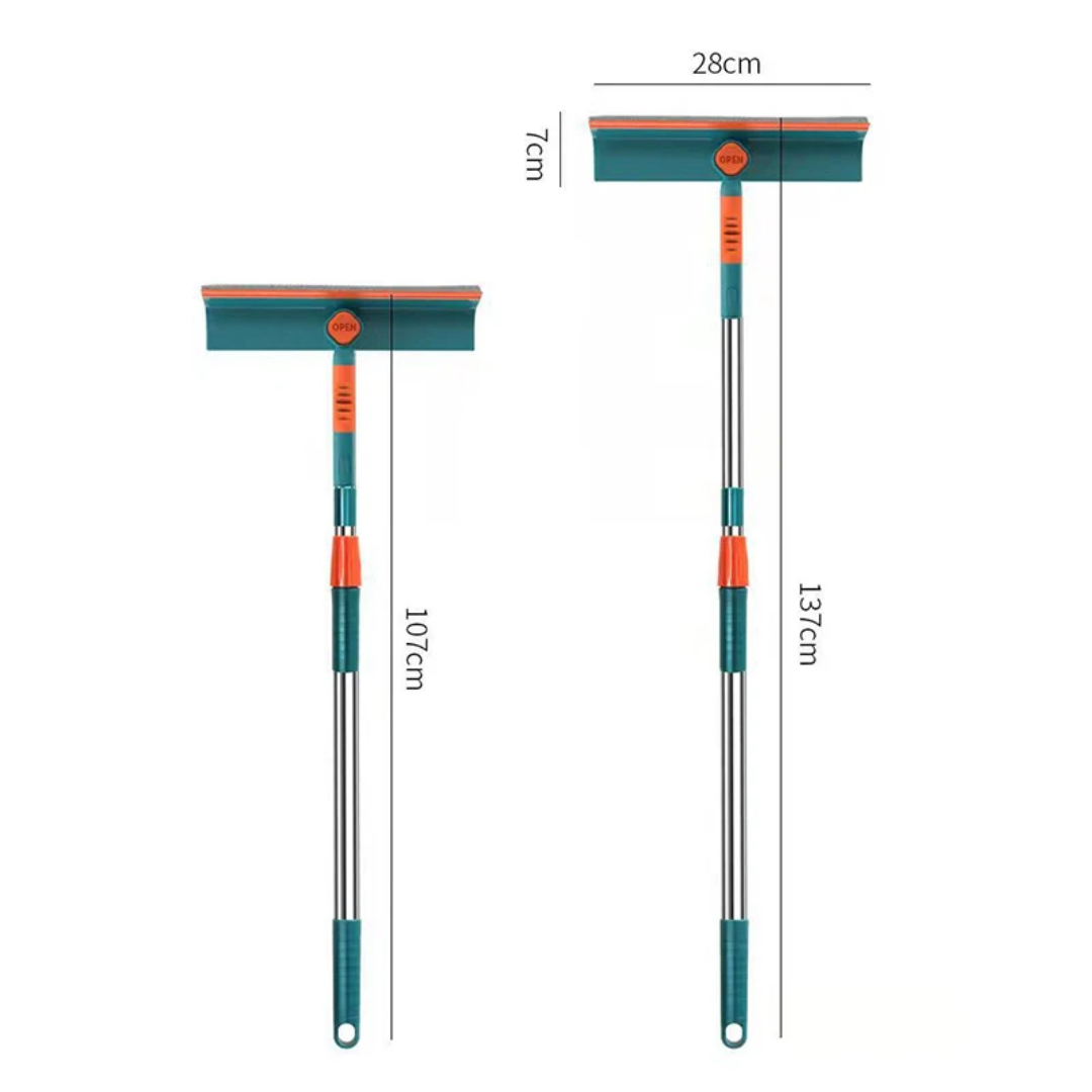 New arrival 2 in 1 window cleaning gadget for high rise windows, double layered squeegee with a telescopic rod and an extra mop cloth