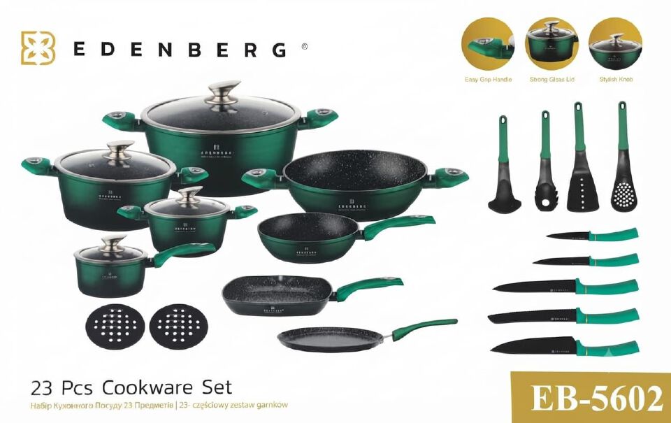 New in Edenberg 23pcs cookware green nonstick marble coating easy to clean and suitable for everyday home cooking