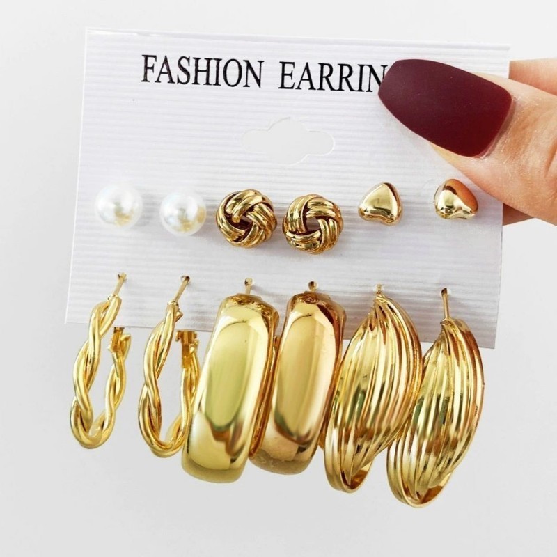 6 Pairs Earrings Set Women Jewelry Ginger C-Ring Earrings Alec Earring Set Exaggerated personalized earrings