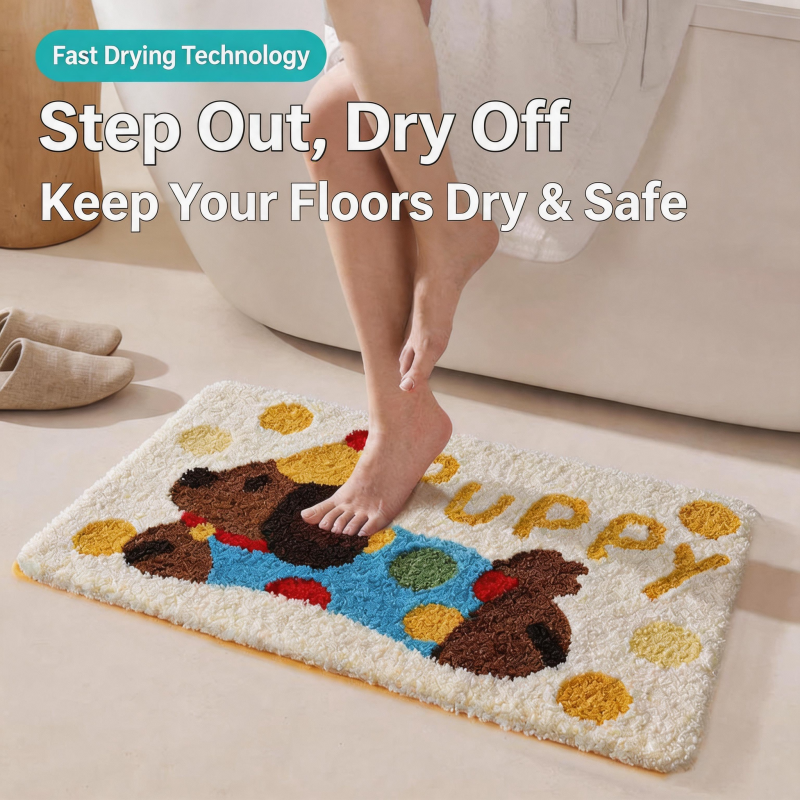 Cute Puppy Bath Mat Doormats Ultra Absorbent Non-Slip Bathroom Rug, Soft Microfiber Floor Mat for Shower, Bedroom, Kitchen, Funny Dog Decor