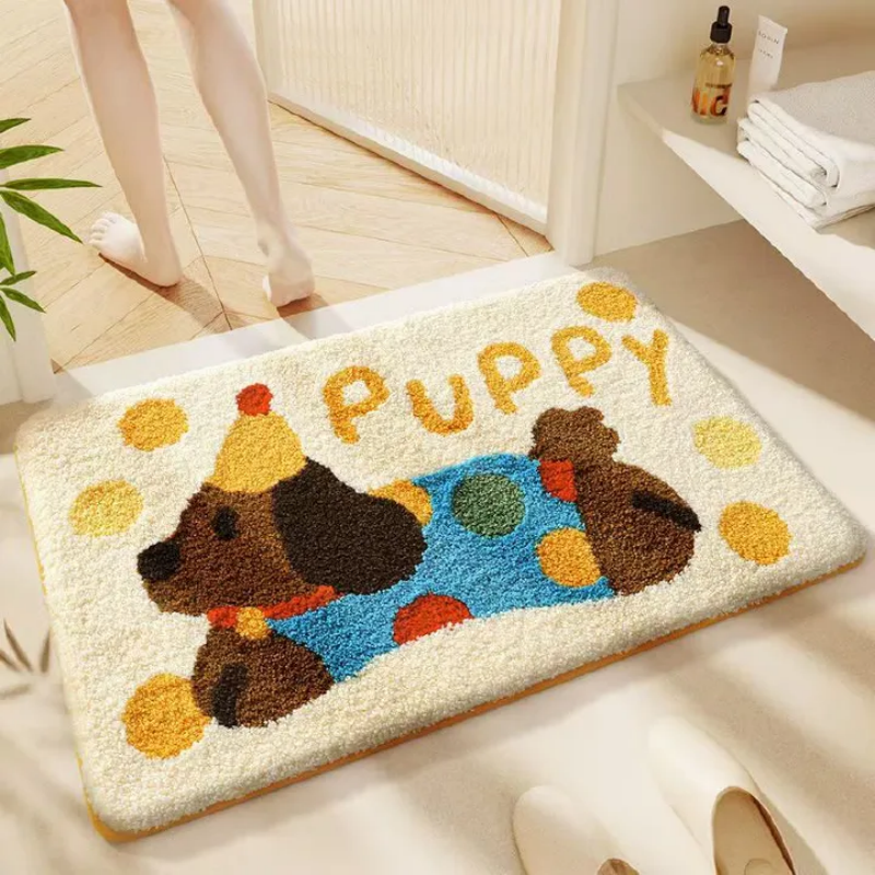 Cute Puppy Bath Mat Doormats Ultra Absorbent Non-Slip Bathroom Rug, Soft Microfiber Floor Mat for Shower, Bedroom, Kitchen, Funny Dog Decor