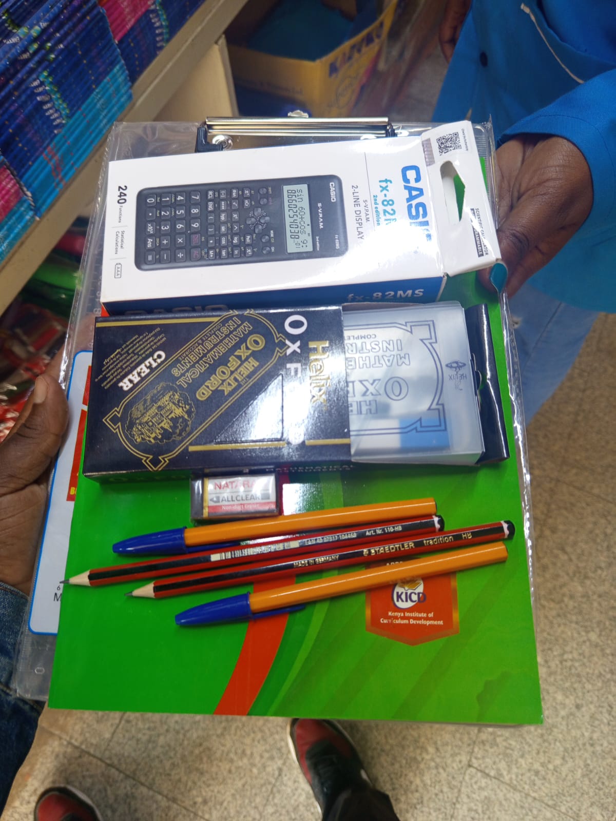 KCPE AND KJSEA EXAM PACKAGE-A complete exam package,it comprises a calculator,a oxford mathematical set,a clear clipboard,2 bic pens,2HB pencils,30cm ruler,a sharpener,eraser and a clear exam bag.