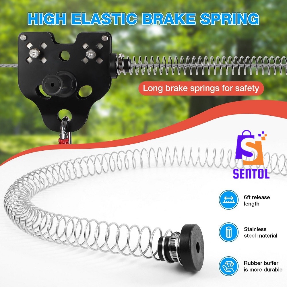 30m 100FT Zip Line for Adults and Kids with Spring Brake and Harness
