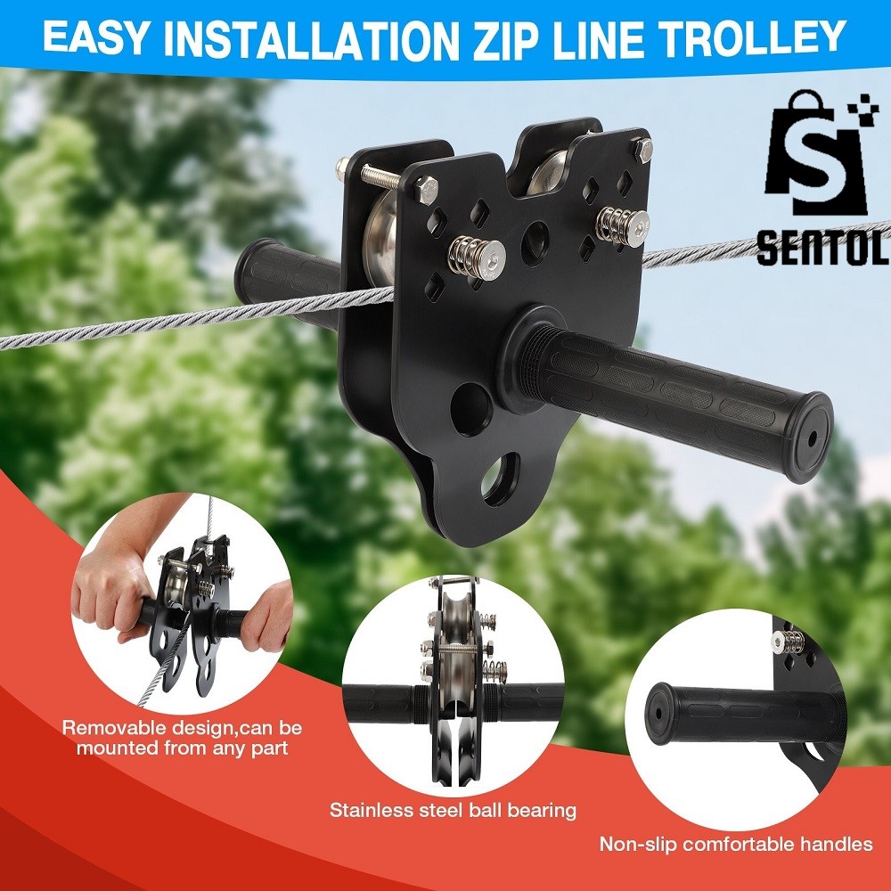 30m 100FT Zip Line for Adults and Kids with Spring Brake and Harness