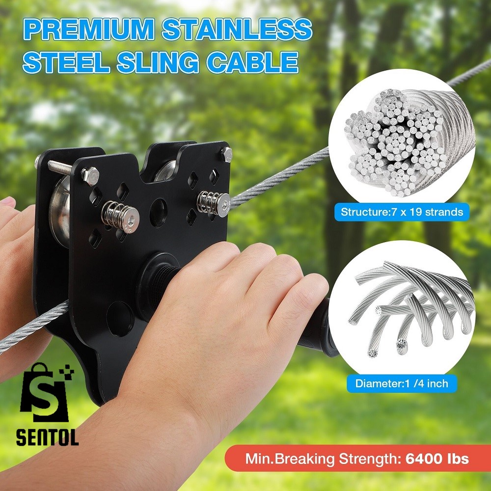 30m 100FT Zip Line for Adults and Kids with Spring Brake and Harness