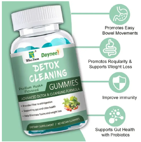 Detox Cleaning Gummies with Psyllium Husk and Flaxseed for Digestion, Gut Health and Toxin Elimination, Advanced Detox and Cleansing Formula 60 Vegan Gummies