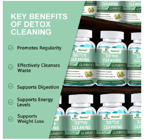 Detox Cleaning Gummies with Psyllium Husk and Flaxseed for Digestion, Gut Health and Toxin Elimination, Advanced Detox and Cleansing Formula 60 Vegan Gummies