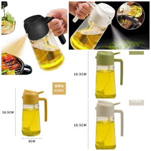 Oil Sprayer for Cooking, 2 in 1 Olive Oil Dispenser Bottle for Kitchen, 16oz/470ml Premium Glass Oil Bottle, Food-grade Oil Mister for Air Fryer, Salad, Frying, BBQ (Black)