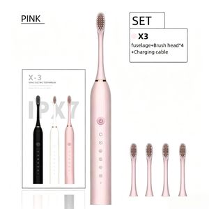 Electric Toothbrushes USB Rechargeable Ultrasonic Tooth Brush with 4 Brush Heads 6 Cleaning Modes and Smart Timer IPX7 Waterproof Cleaning Toothbrushes for Adults and Kids