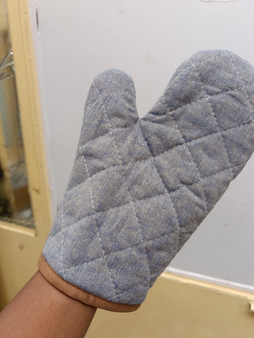 Thick Cotton Linen Heat-Resistant Oven Mitts, Nordic Geometric Kitchen Baking Gloves (1 Pair)