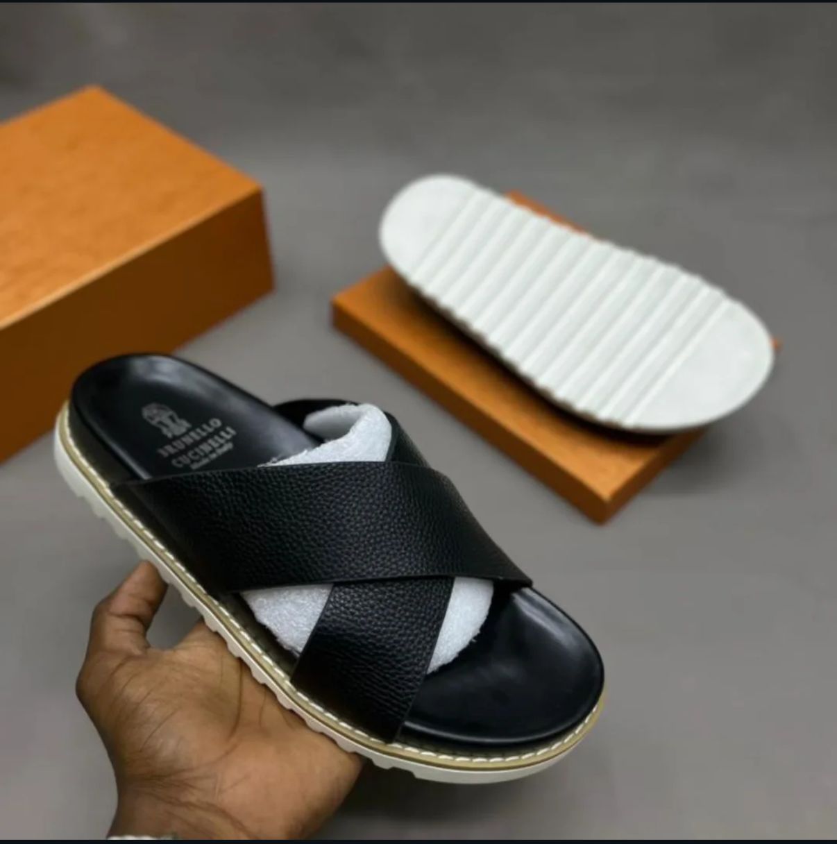 Classic Brunnello Open Sandals Men's Summer Slides Opens Rubber Sole New Sandals and Slippers Men's Sandals Adult Beach Open Shoes Non-slip Open-toe Generic Sandals