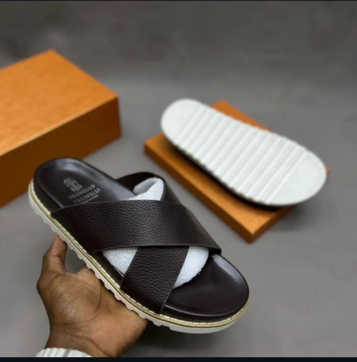 Classic Brunnello Open Sandals Men's Summer Slides Opens Rubber Sole New Sandals and Slippers Men's Sandals Adult Beach Open Shoes Non-slip Open-toe Generic Sandals
