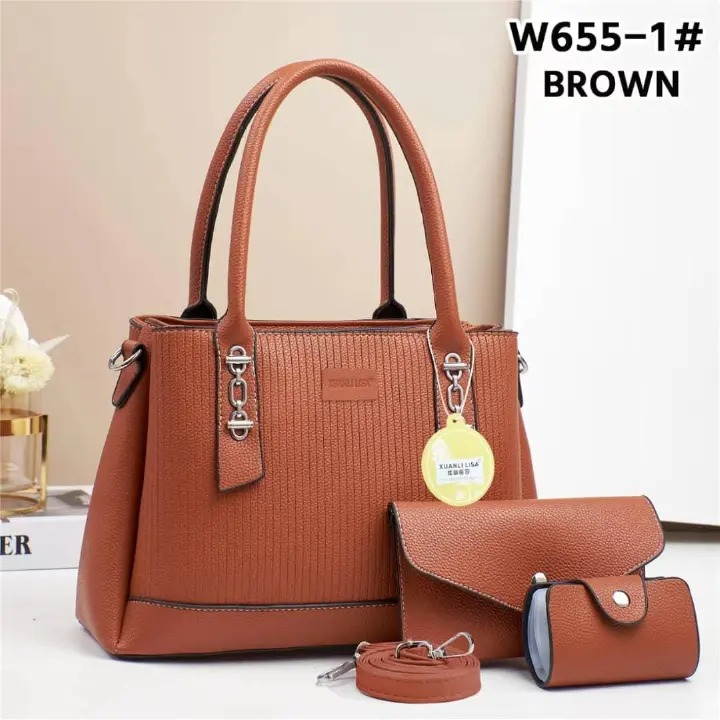 3in1 Classic Trendy Ladies Handbag Women Shoulder Bag Strap Adjustable Fashion Bag Zipper Closure Girls Crossbody Bag with Purse or Wallet and Sling Bag