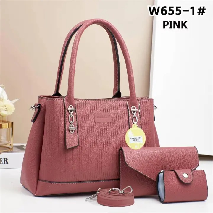 3in1 Classic Trendy Ladies Handbag Women Shoulder Bag Strap Adjustable Fashion Bag Zipper Closure Girls Crossbody Bag with Purse or Wallet and Sling Bag