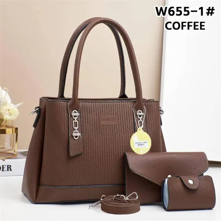 3in1 Classic Trendy Ladies Handbag Women Shoulder Bag Strap Adjustable Fashion Bag Zipper Closure Girls Crossbody Bag with Purse or Wallet and Sling Bag