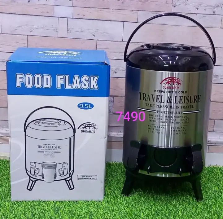 9.5L Portable Double-Tap Hot Tea Urn Durable thermo food flask Ideal for beverage Convenient for both HOT or COLD drinks With two small cups easy to clean