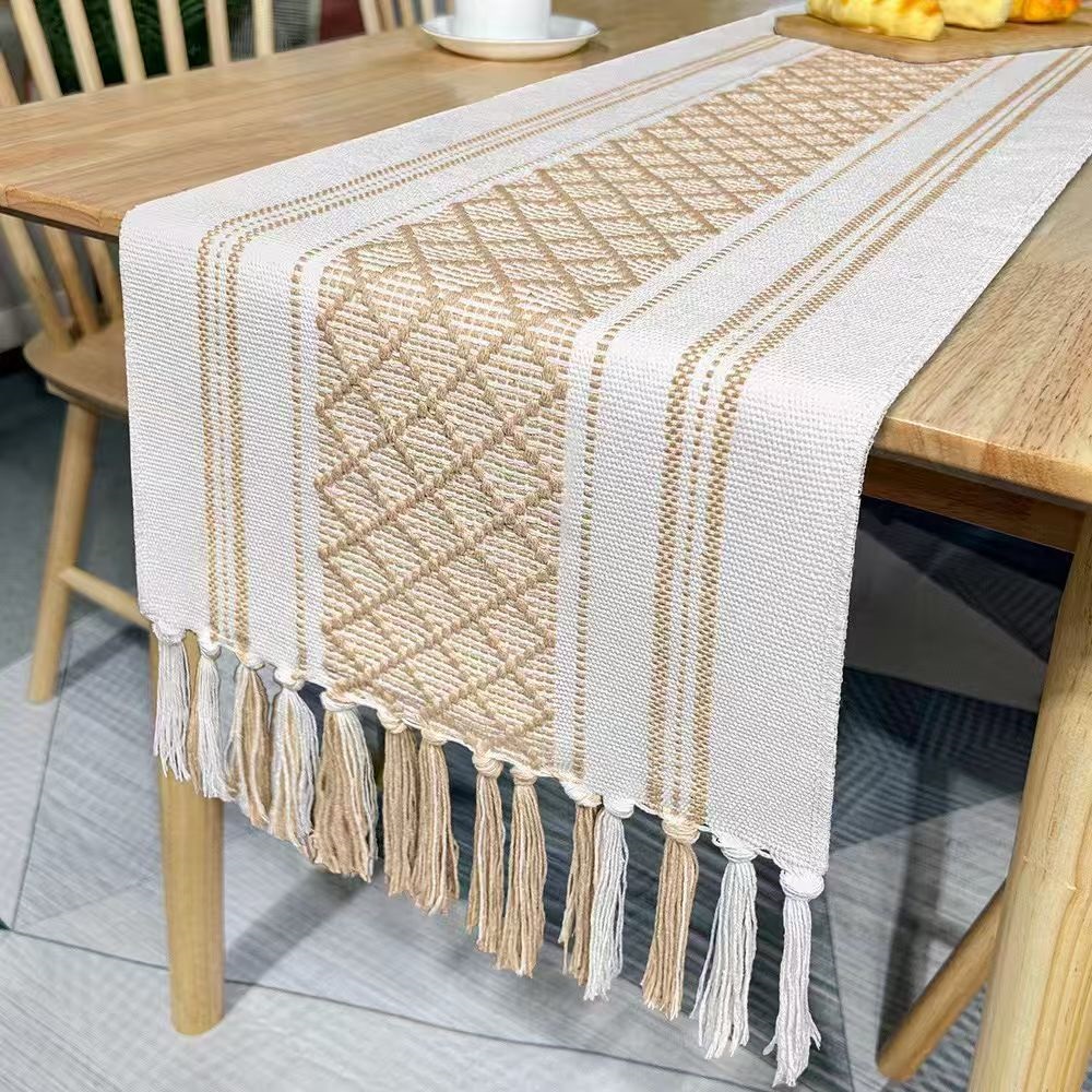 Restocked Boho Table Runner 30×180 Handwoven Cotton Linen Blend with Elegant Tassels | Rustic Farmhouse Decor, Cozy Dining Table Accent, Wedding & Holiday Centerpiece