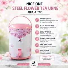 9.5 LITRES NICE ONE FLOWERED COFFEE/ TEA URN - Hygienic stainless steel Stainless steel construction, Concealed heating, Keeps water or tea warm/ hot.