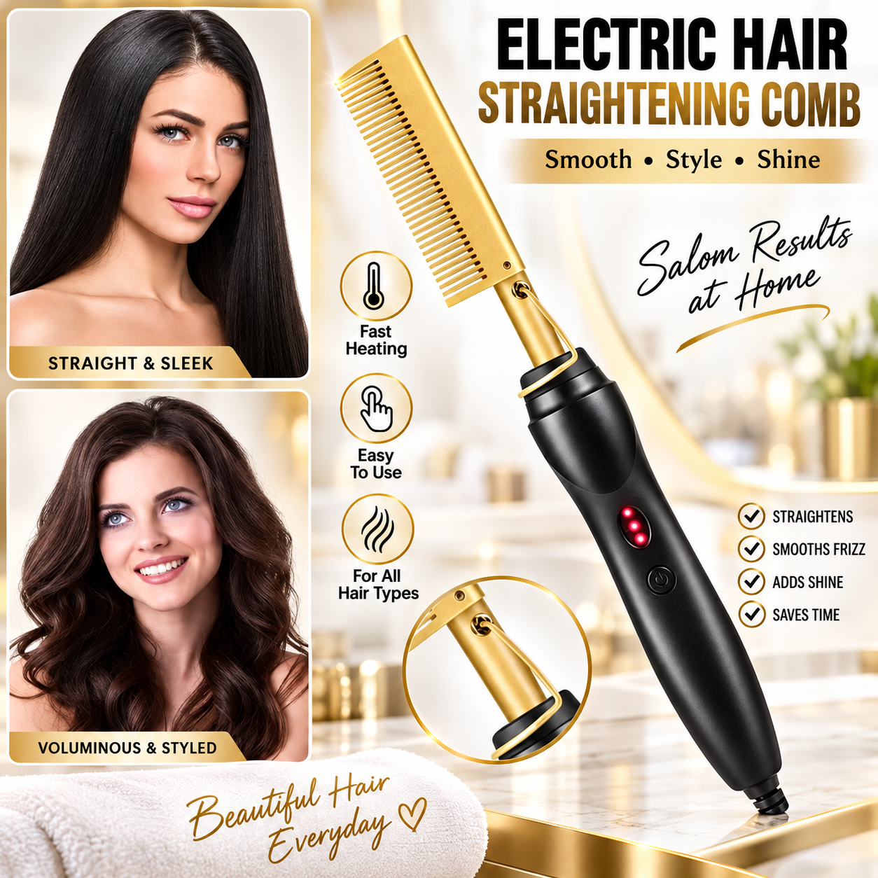 2 in 1 Hot Comb Straightener Electric Hair Straightener Hair Curler Wet Dry Use Hair Flat Irons Hot Heating Comb For Hair
