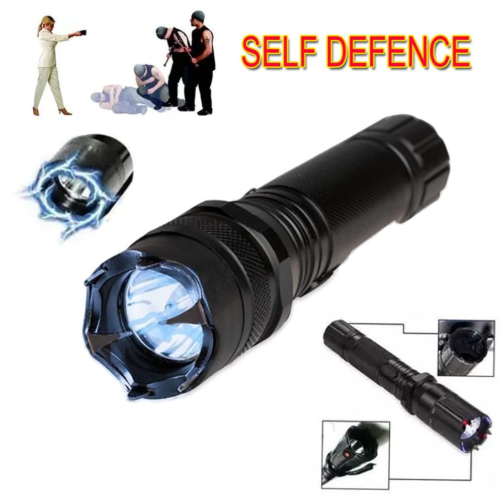 3-in-1 Rechargeable Security Torch - 1000LM Bright LED, Electric Shock Self-Defense & Laser Pointer | Home Protection & Outdoor Safety Electric shock torch Home protection Safety device self-defense