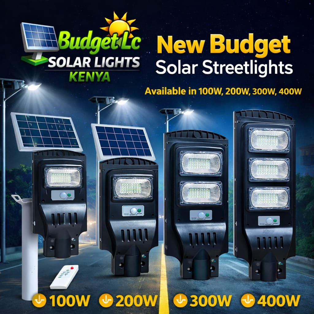Solar Street Lights — available in 100W, 200W, 300W, and 400W options to suit every lighting need.
Designed for maximum brightness and efficiency, these solar street lights are ideal for compounds, dr