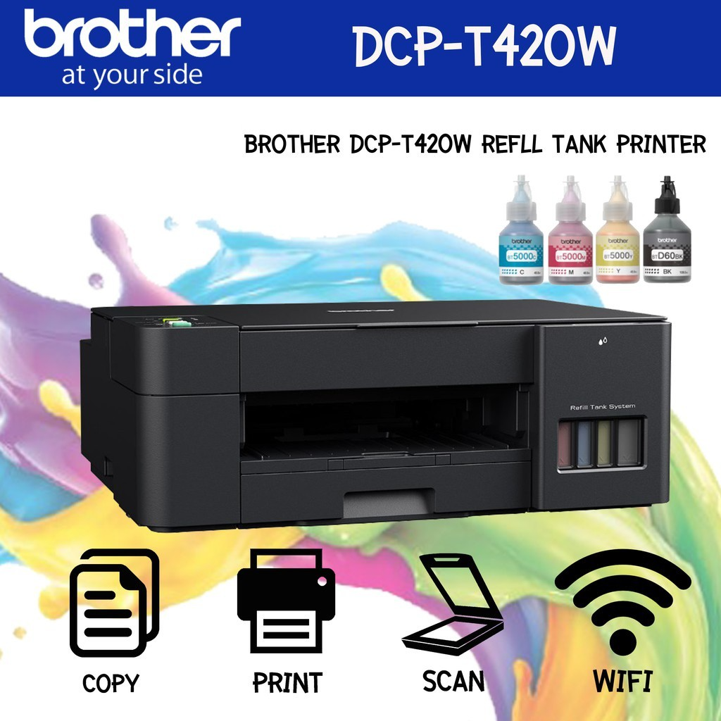 Brother DCP-T420W wireless all in one inkjet printer
Brand: Brother
Printing Technology: Inkjet
Functions: Print, Scan, Copy
Print Speed: Up to 17 ipm (mono), 16.5 ipm (color)