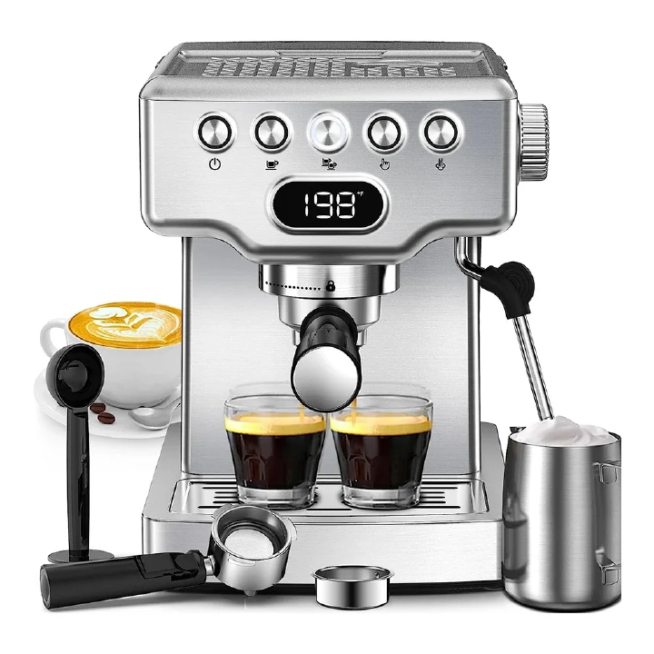 Professional Stainless Steel Espresso Coffee Machine,1350w, 20 Bar Pump Semi-Automatic Espresso Machine