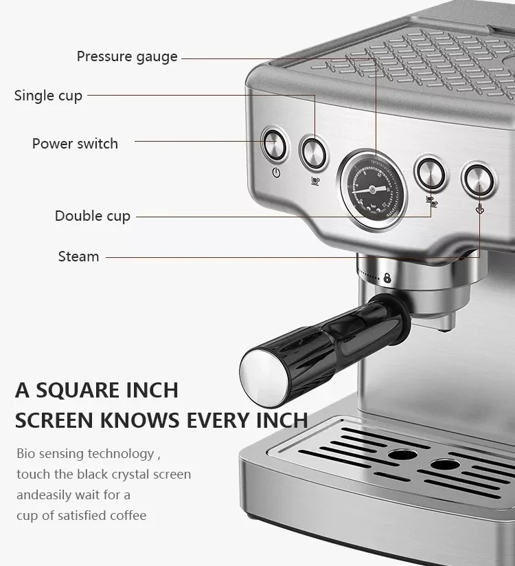 Professional Stainless Steel Espresso Coffee Machine,1350w, 20 Bar Pump Semi-Automatic Espresso Machine