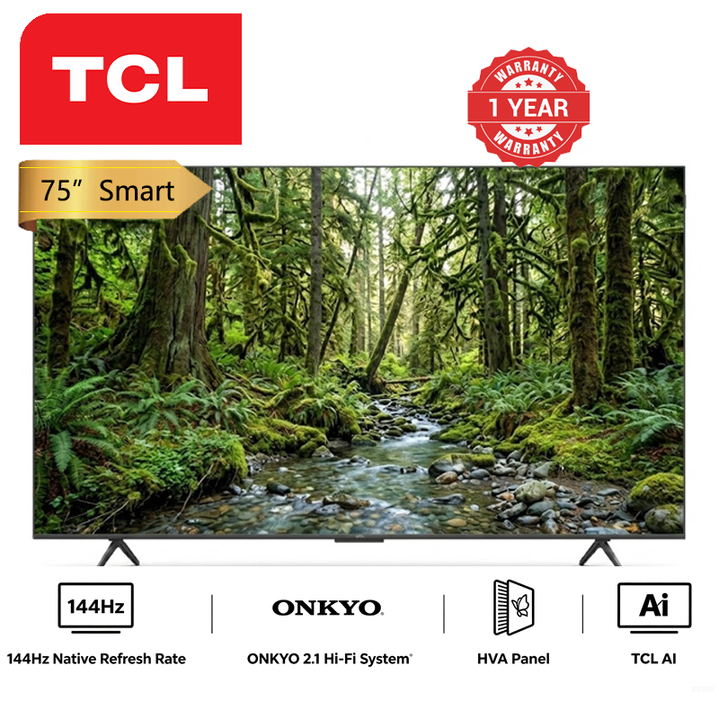 TCL 75 Inch 75P8L QD Mini LED Smart TV Full Array Local Dimming Zones 144Hz Native Refresh Rate QLED HVA Panel TCL Ai ONKYO 2.1 Hi Fi System Slim Unibody Google TV Voice Control