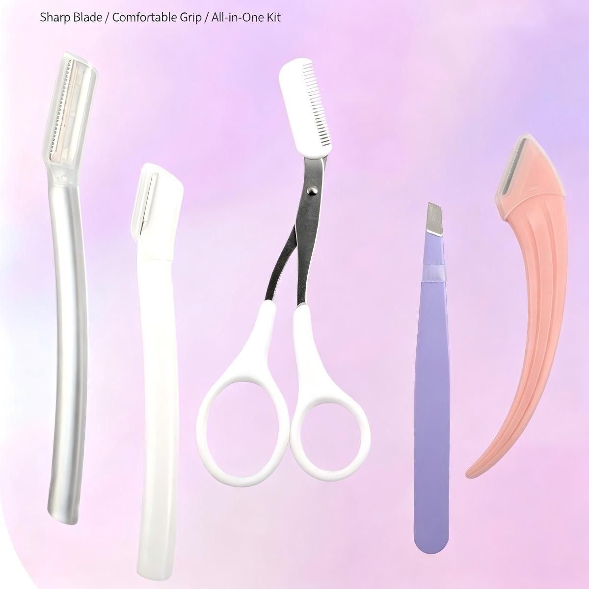 3pcs/4pcs Pink Eco-friendly Personal Care Beauty Makeup Kit Slanted Tip Tweezers Stainless Steel Scissor Razor for Eyebrow Grooming