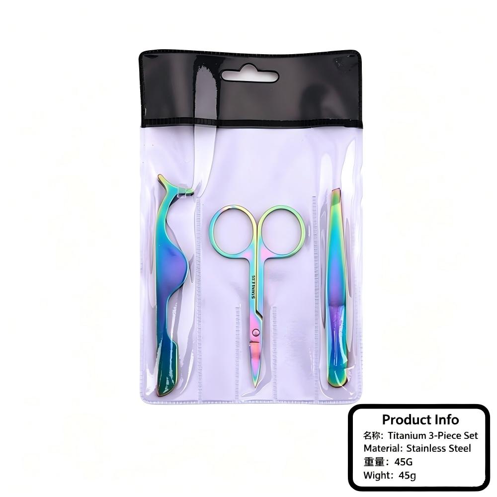 High-quality Stainless Steel Eyelash Curler 3-piece Set Gold Eyelash Extensions Tweezers Small Scissors Eyebrow Curler Includes view 9