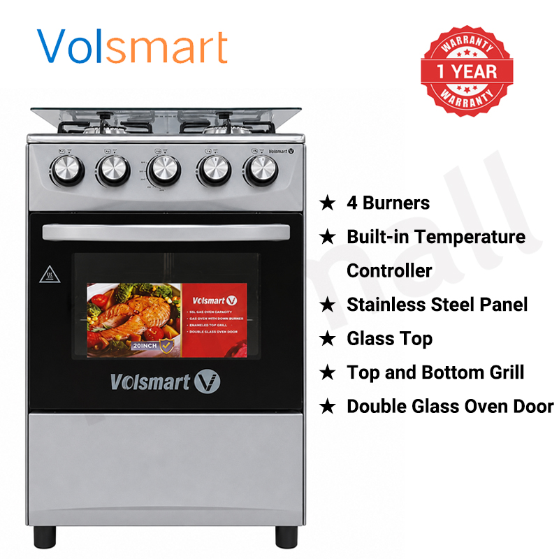 Volsmart 4 Gas Cooker + Gas Oven 4 Burners GVS-580 Free Standing Gas Cooker Cooking Range with 60L Oven
