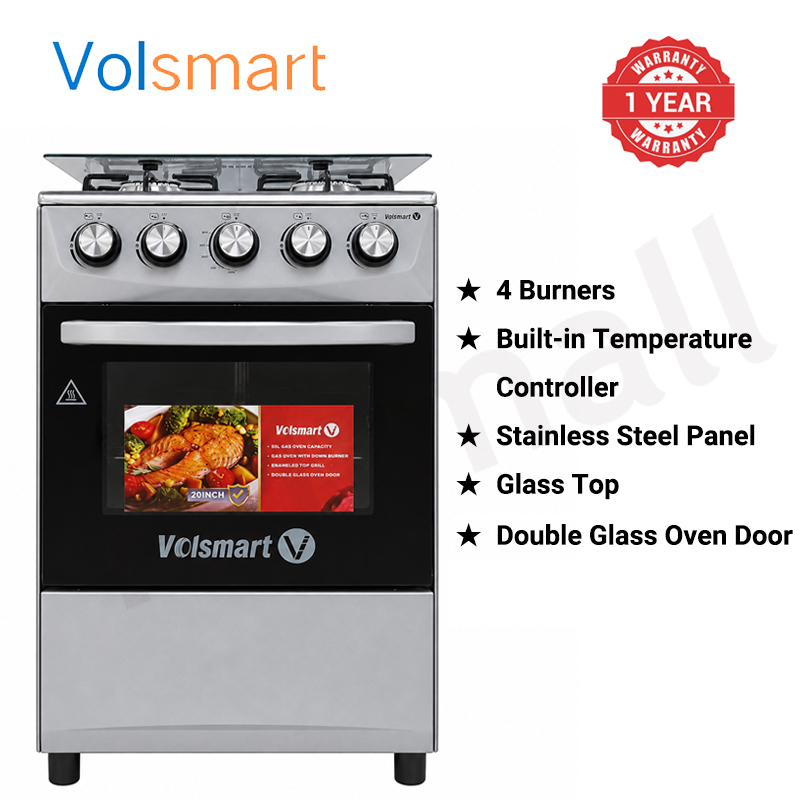 Volsmart 4 Gas Cooker + Gas Oven 4 Burners GVS-580 Free Standing Gas Cooker Cooking Range with 60L Oven