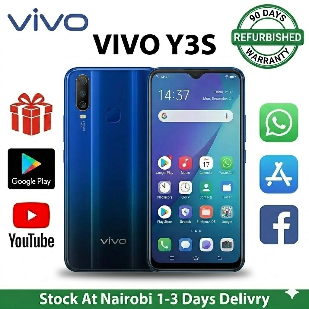 Refurbished VIVO Y3s Smartphone - 6.35" HD Display, 5000mAh Massive Battery, 64GB/128GB
ROM, Dual SIM, 13MP Dual Camera, 4G LTE Android Phone