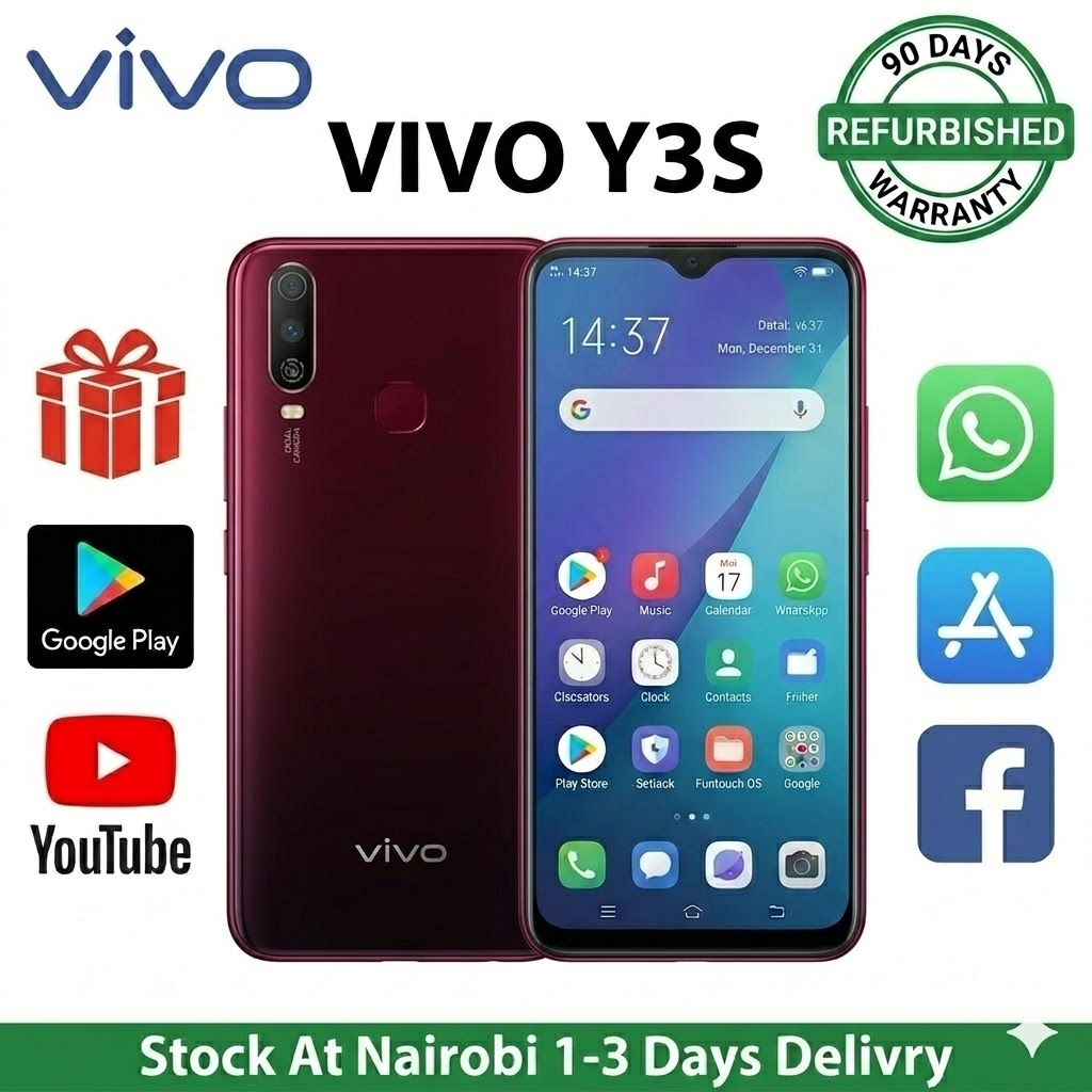 Refurbished VIVO Y3s Smartphone - 6.35" HD Display, 5000mAh Massive Battery, 64GB/128GB
ROM, Dual SIM, 13MP Dual Camera, 4G LTE Android Phone