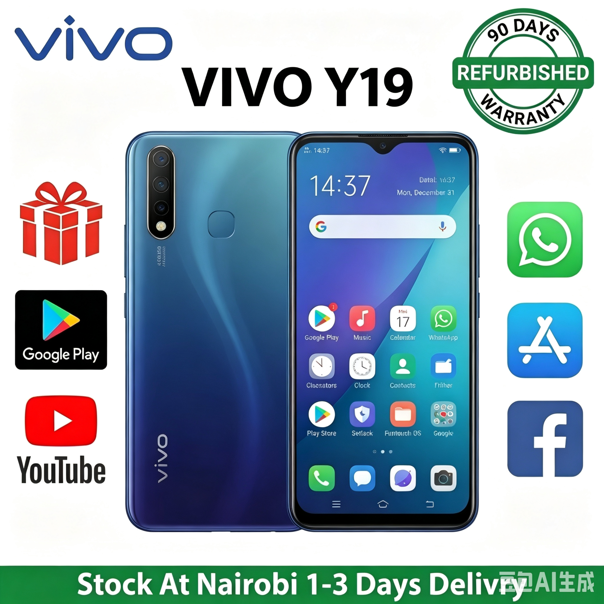 Refurbished Vivo Y19  Vivo  Y5S smartphone  6GB RAM + 128GB storage  5000mAh large-capacity battery  6.53-inch HD screen  16MP ultra-clear triple camera  suitable for daily use  live streaming