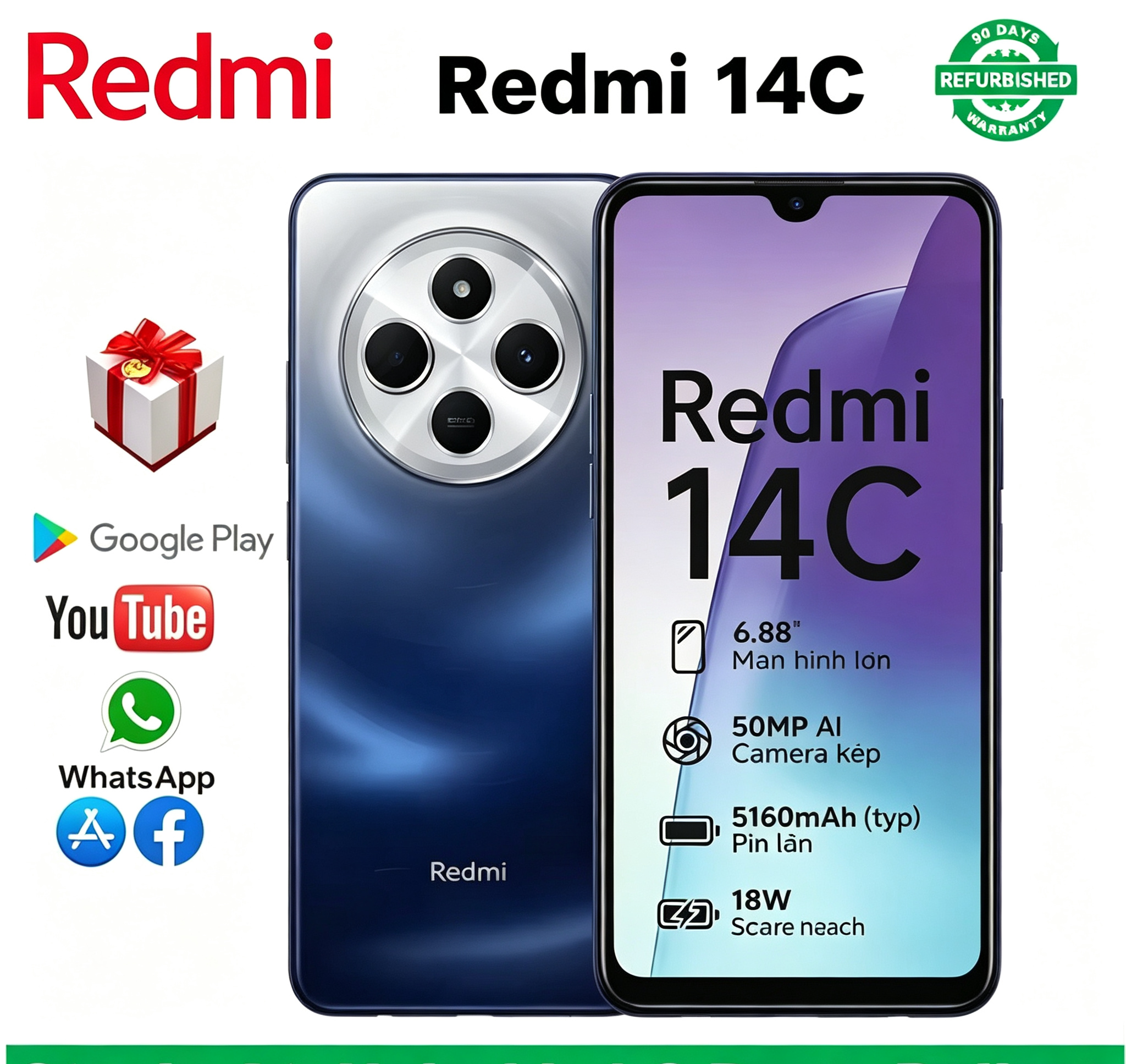 Refurbished Phones Redmi 14C 4G Mobile Phone 6.88 inch 120Hz Screen 5160mAh Battery Helio G81-Ultra Unlocked Android Smartphone Wholesale